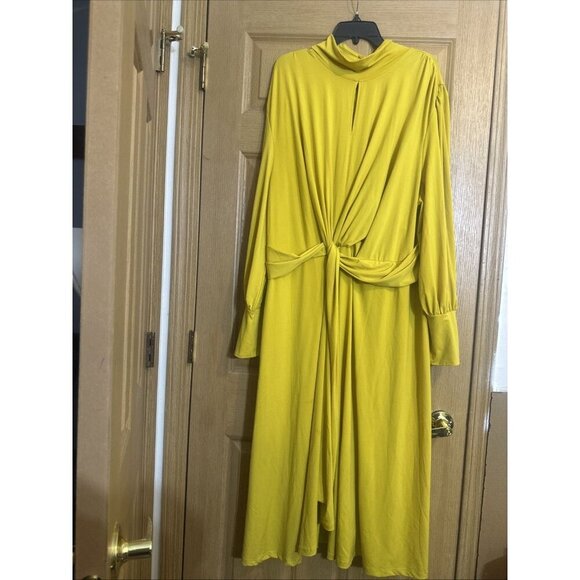 Eloquii Women’s Size 26 Yellow Long Sleeve Knot Front Midi Dress - Picture 1 of 11